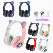 Casti Bluetooth cu urechi de pisica, LED RGB, microfon, CXT-B39M