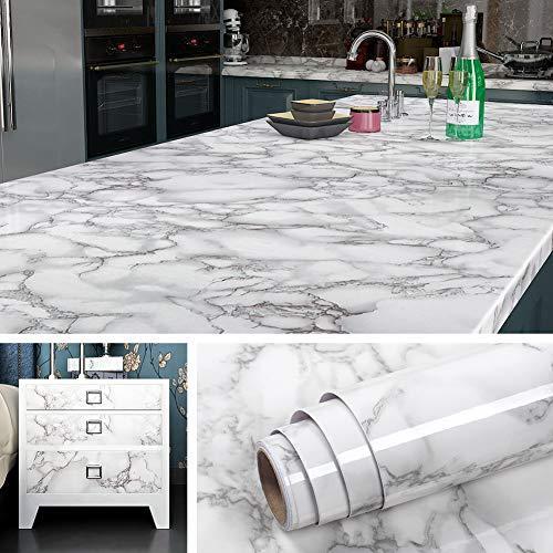Folie autoadeziva imitatie marmura cu fir negru, 60 x 200 cm - 1 | YEO