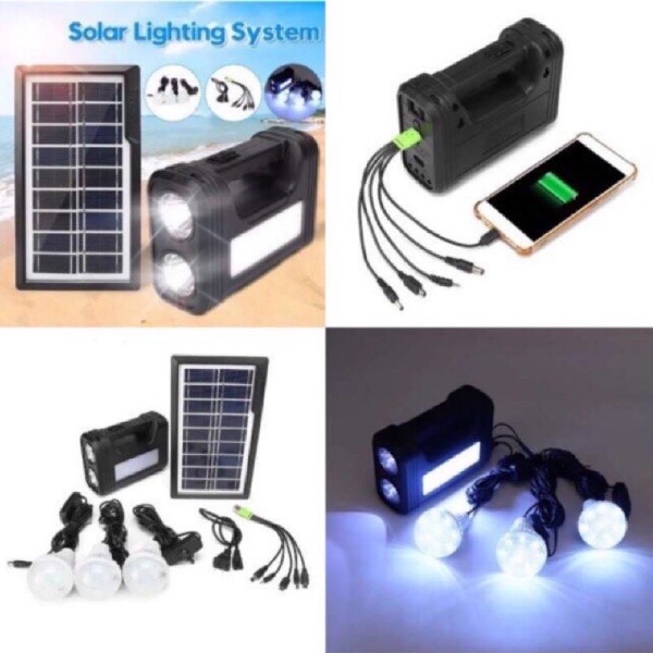 Kit cu panou solar, lanterna, 3 becuri, USB, GDLite GD-8017 - 2 | YEO