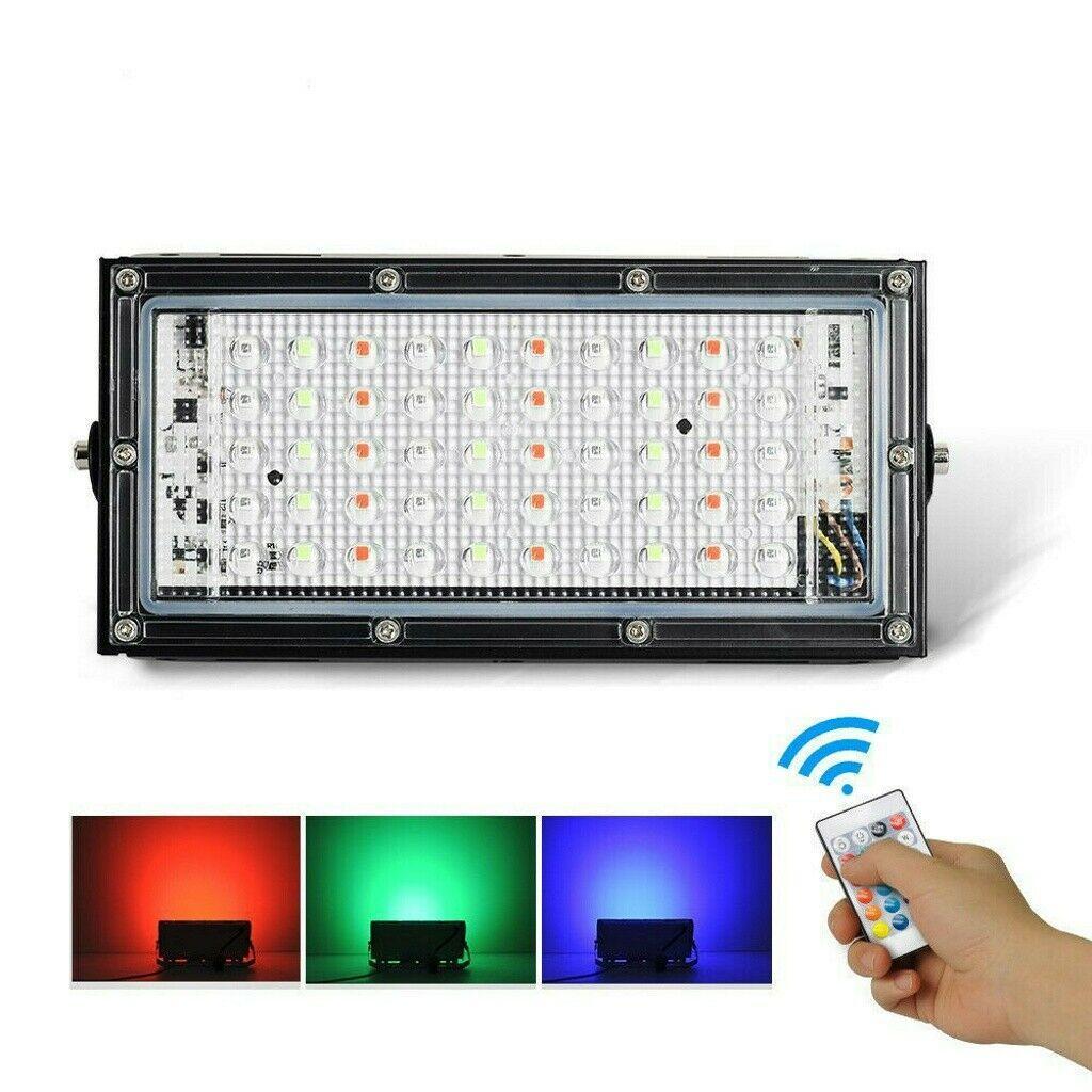 Proiector exterior multicolor RGB, 50 LED, 50W, telecomanda