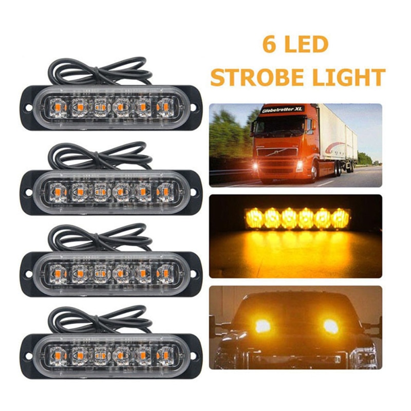 Set 4 x Stroboscop 6 LED, lumina portocalie - 1 | YEO