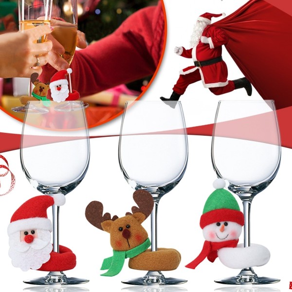 Set 6 decoratiuni de Craciun pentru pahare de vin