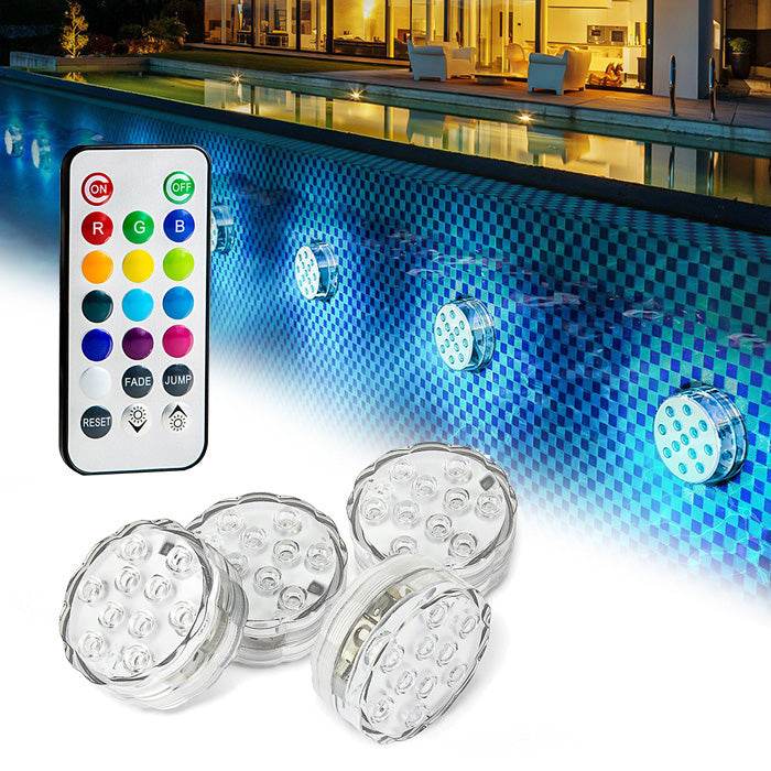 Set 4 lampi LED RGB, cu telecomanda, rezistente la apa