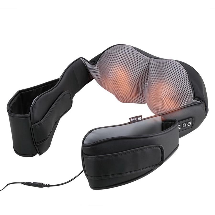 Aparat de masaj cervical, cu infrarosu si bile, 24W, piele, Negru