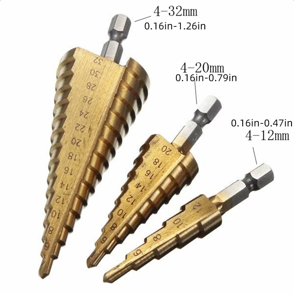 Set 3 x Burghiu conic metal in trepte, spiral conic 4-32 mm - 1 | YEO