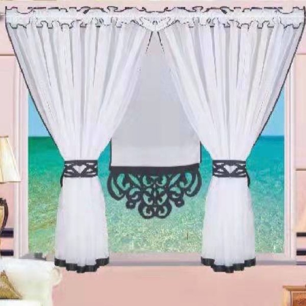 Set perdele voal alb/negru, 400x160 cm
