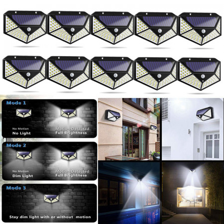 Set 10 x Lampa 100 LED cu panou solar, senzor de miscare - 1 | YEO