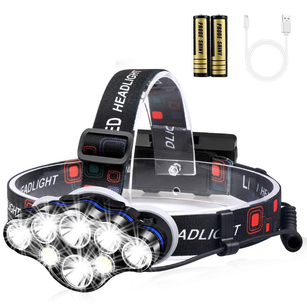 Lanterna de cap cu 8 LED-uri, 13.000 lumeni, lumina Alb/Rosie