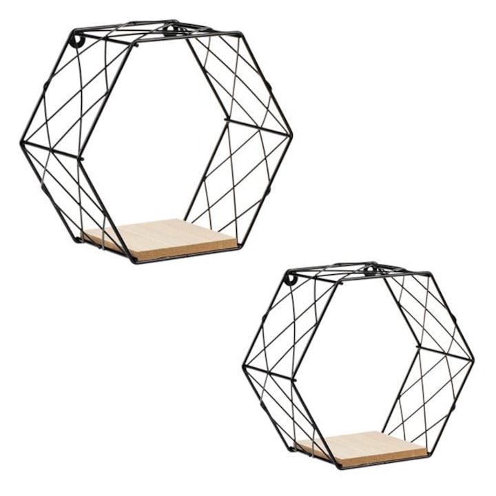 Set 2 etajere metalice decorative, model Hexagon - 1 | YEO