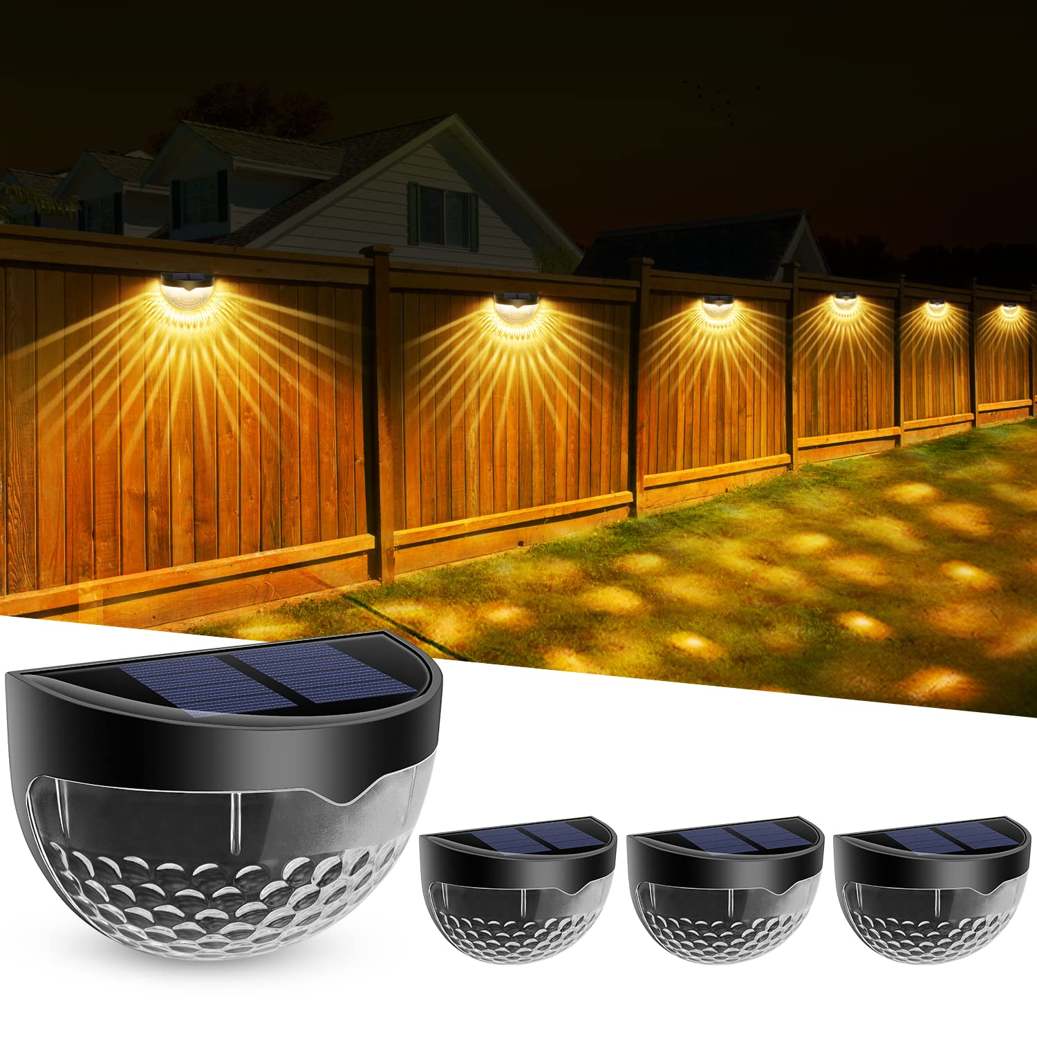 Set 4 x Lampa solara exterior, 6 LED, senzor, lumina calda, Negru - 1 | YEO