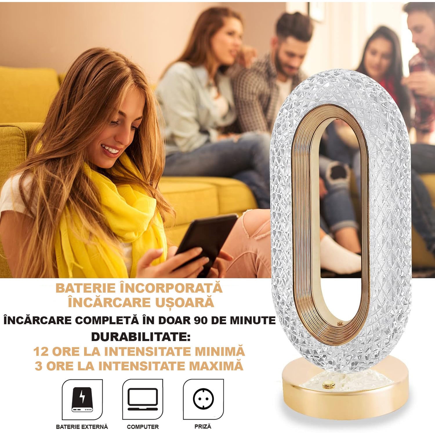 Oferta 1+1 - Lampa Diamond, Touch, USB, 3 moduri - 2 | YEO