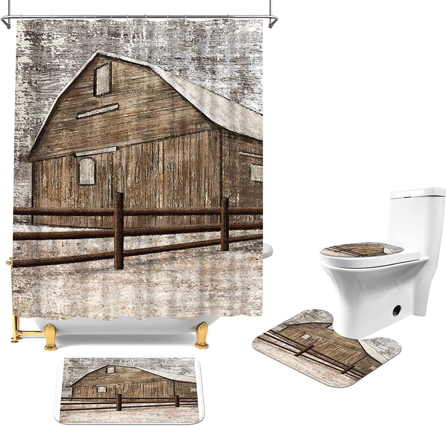 Set baie 4 piese: perdea, covorase si husa de toaleta, Rustic Farm - 2 | YEO