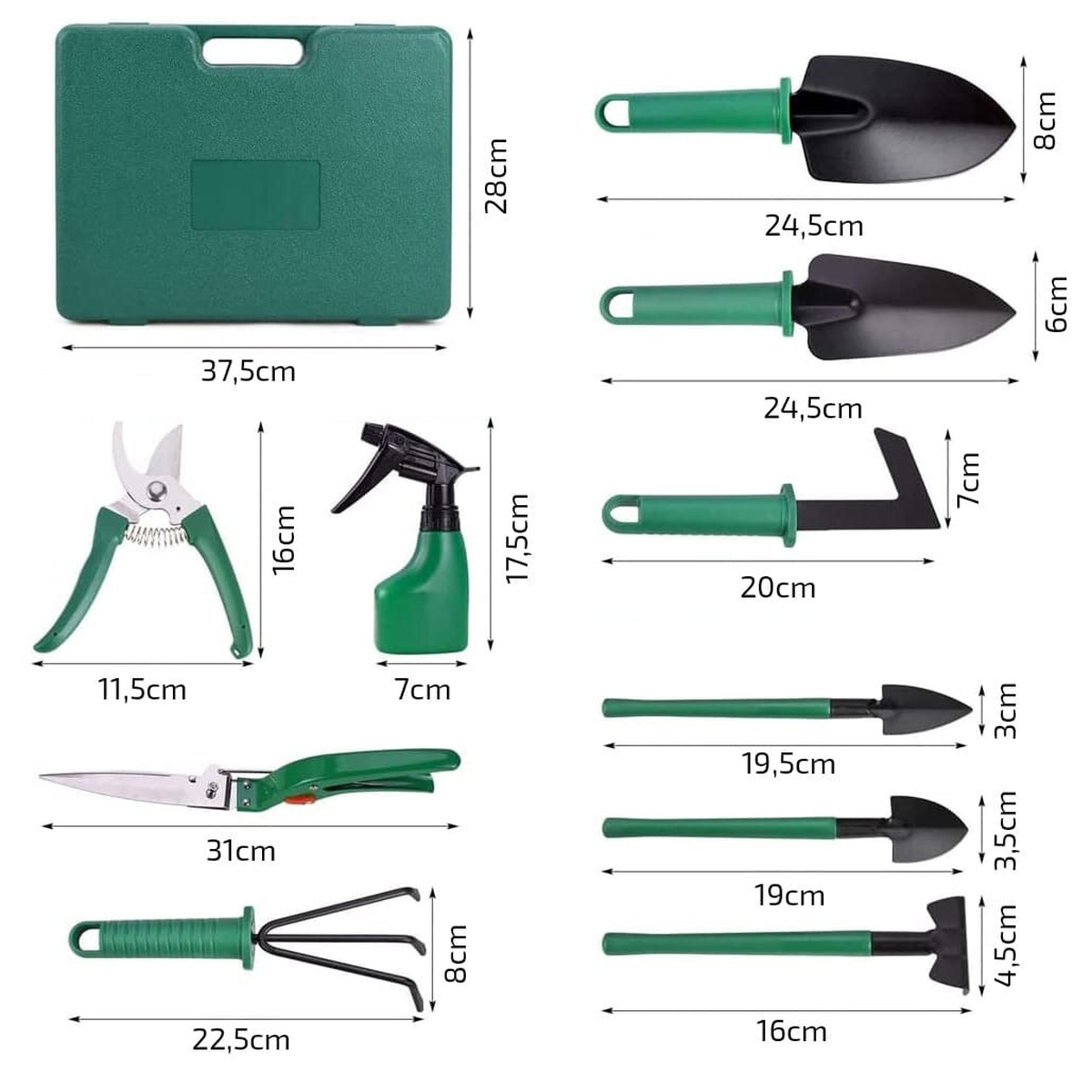 Trusa cu 10 unelte gradinarit, valiza transport, metal/plastic - 1 | YEO