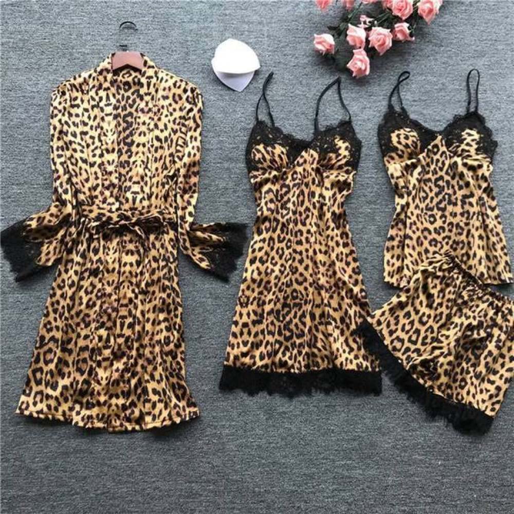 Set 4 piese, Pijama satin Dama, Leopard - 1 | YEO