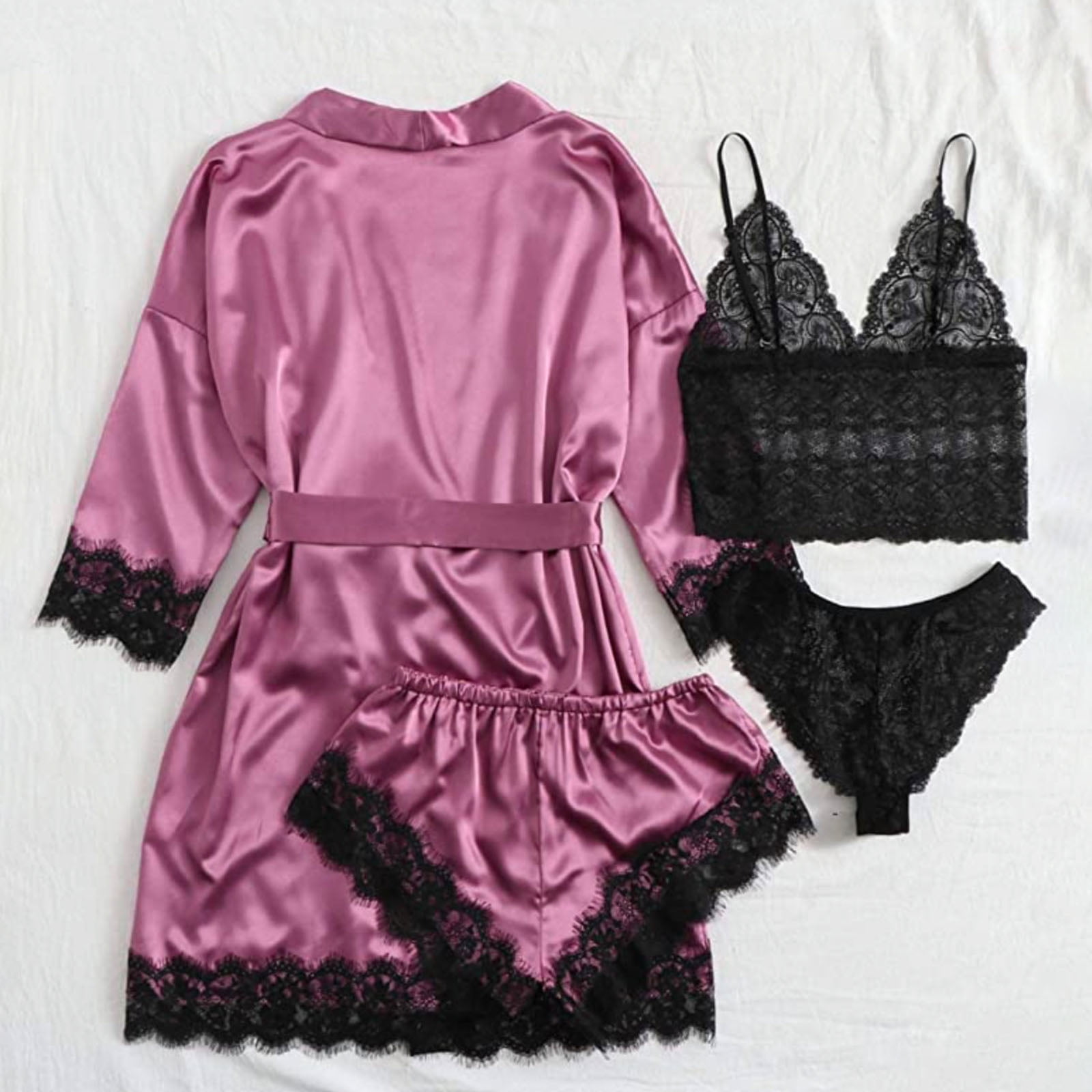 Set 4 piese, Pijama satin Dama, Mov - 1 | YEO