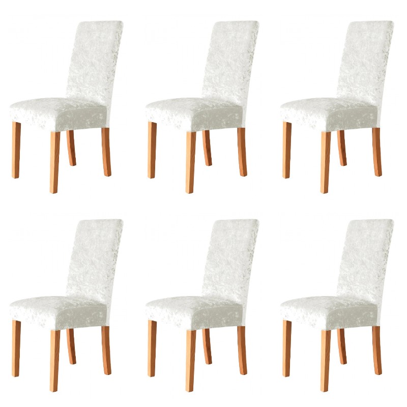 Set 6 huse pentru scaune, elastice si catifelate, alb