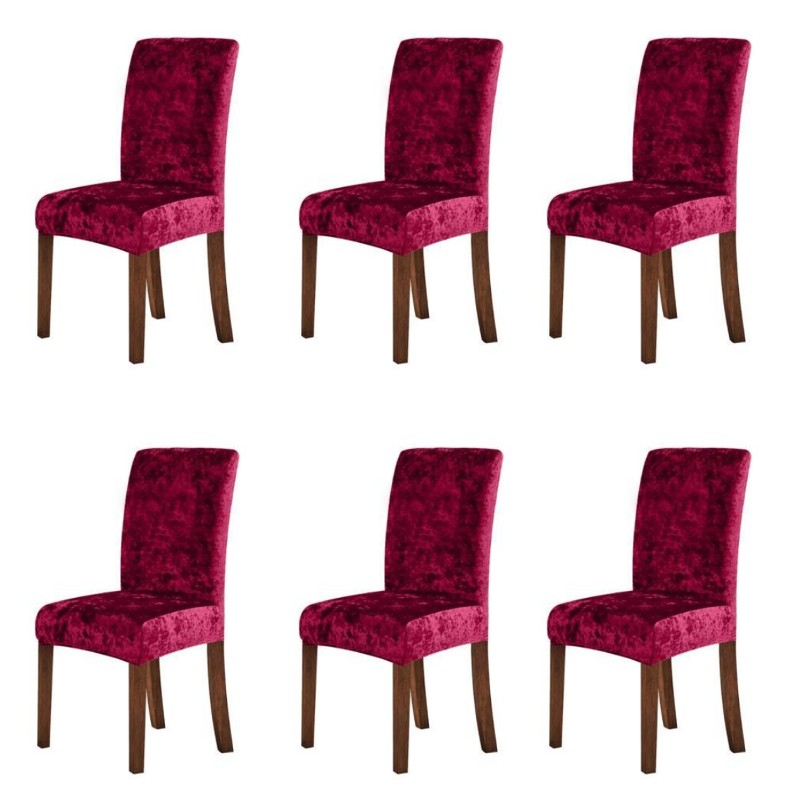 Set 6 huse pentru scaune, elastice si catifelate, visiniu