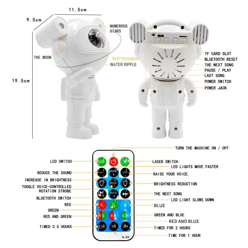 Proiector cu sunete si lumini, Bluetooth, Astronaut - 2 | YEO