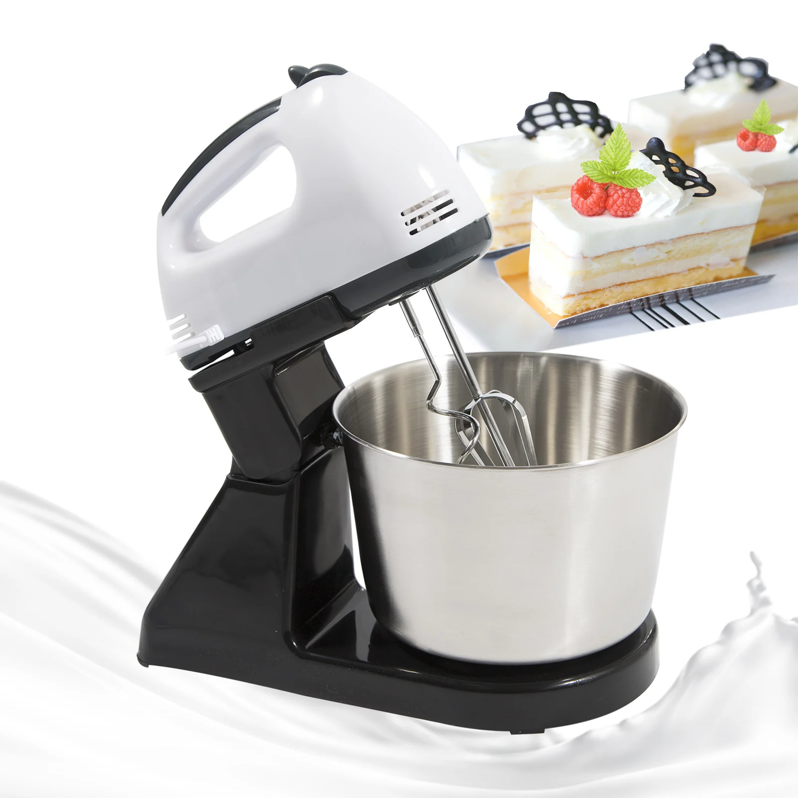 Mixer cu bol 350 W, 7 viteze, 2 teluri, 2 spirale