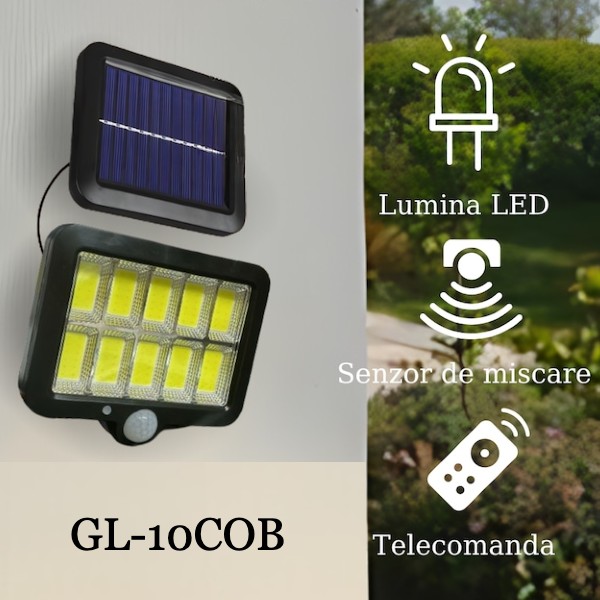 Set 4 x Proiector solar 120 LED COB, senzor de miscare, telecomanda - 1 | YEO