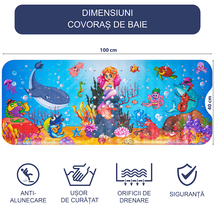 Covoras antialunecare cada, 100x40 cm, Multicolor, Sirena - 1 | YEO