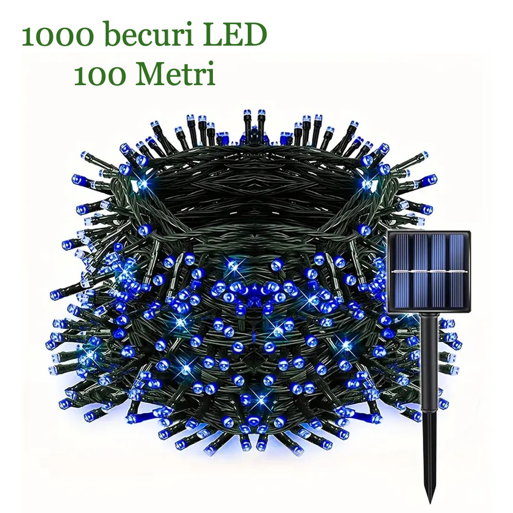 Instalatie solara 1000 LED, 100 Metri, Albastru - 1 | YEO