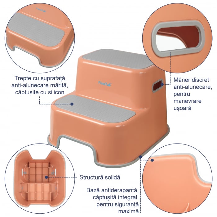 Scaunel inaltator WC pentru copii, FizioTab®Kids, Maro/Gri - imagine 3