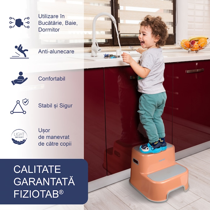 Scaunel inaltator WC pentru copii, FizioTab®Kids, Maro/Gri - 1 | YEO