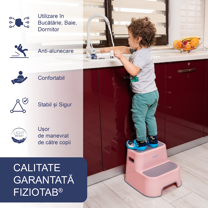 Scaunel inaltator WC pentru copii, FizioTab®Kids, Roz/Gri - 1 | YEO