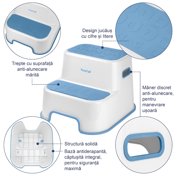 Scaunel inaltator WC pentru copii, FizioTab®Kids, Alb/Albastru - 2 | YEO