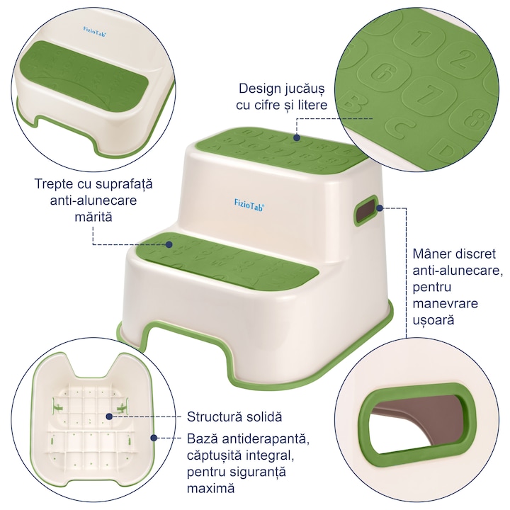 Scaunel inaltator WC pentru copii, FizioTab®Kids, Verde - 2 | YEO