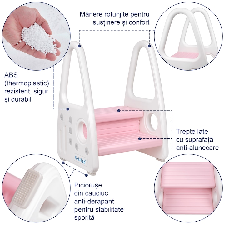 Inaltator cu manere pentru copii, suprafata antialunecare, Alb/Roz - 2 | YEO