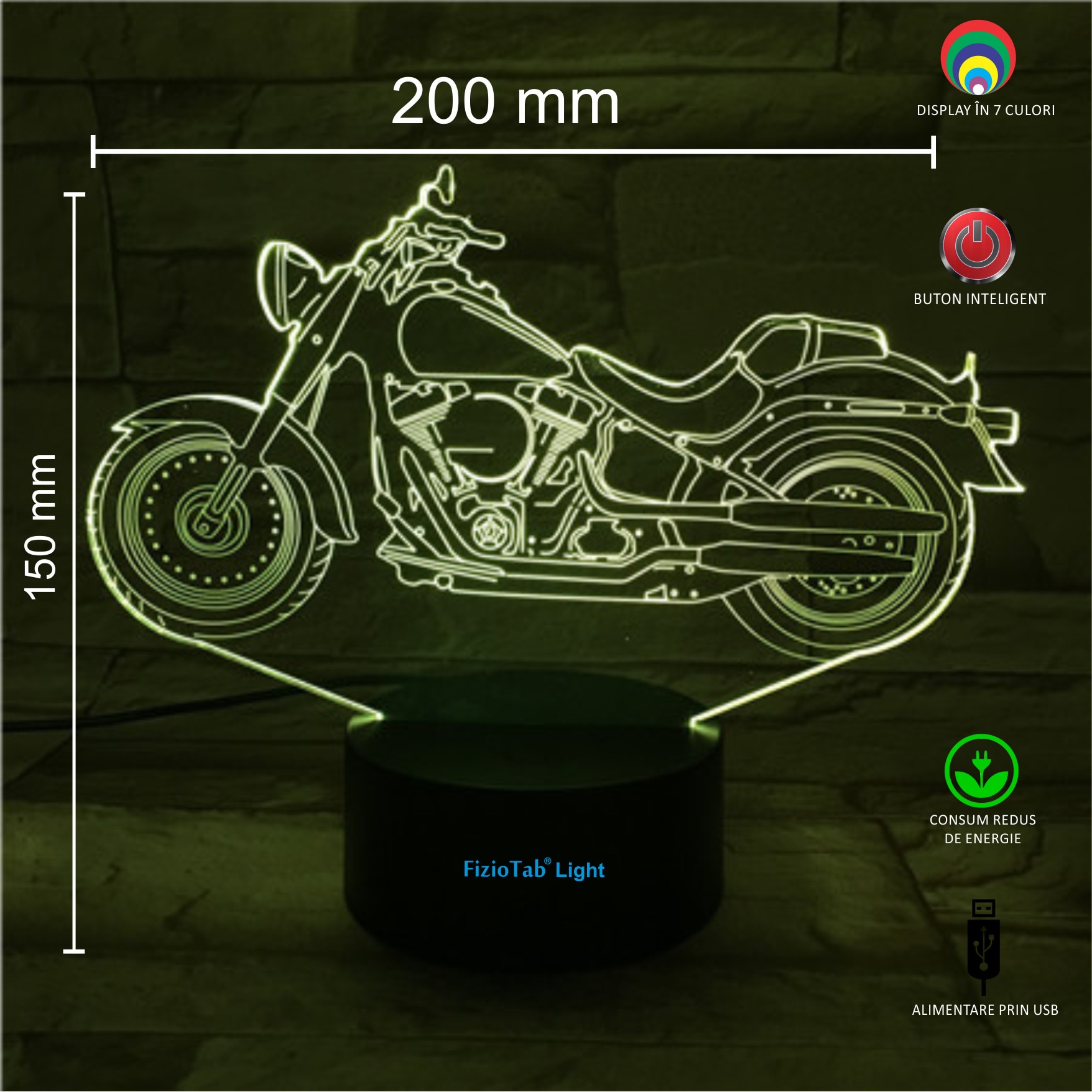 Lampa de veghe 3D, LED 7 culori, lumina ambientala - Motocicleta - 1 | YEO