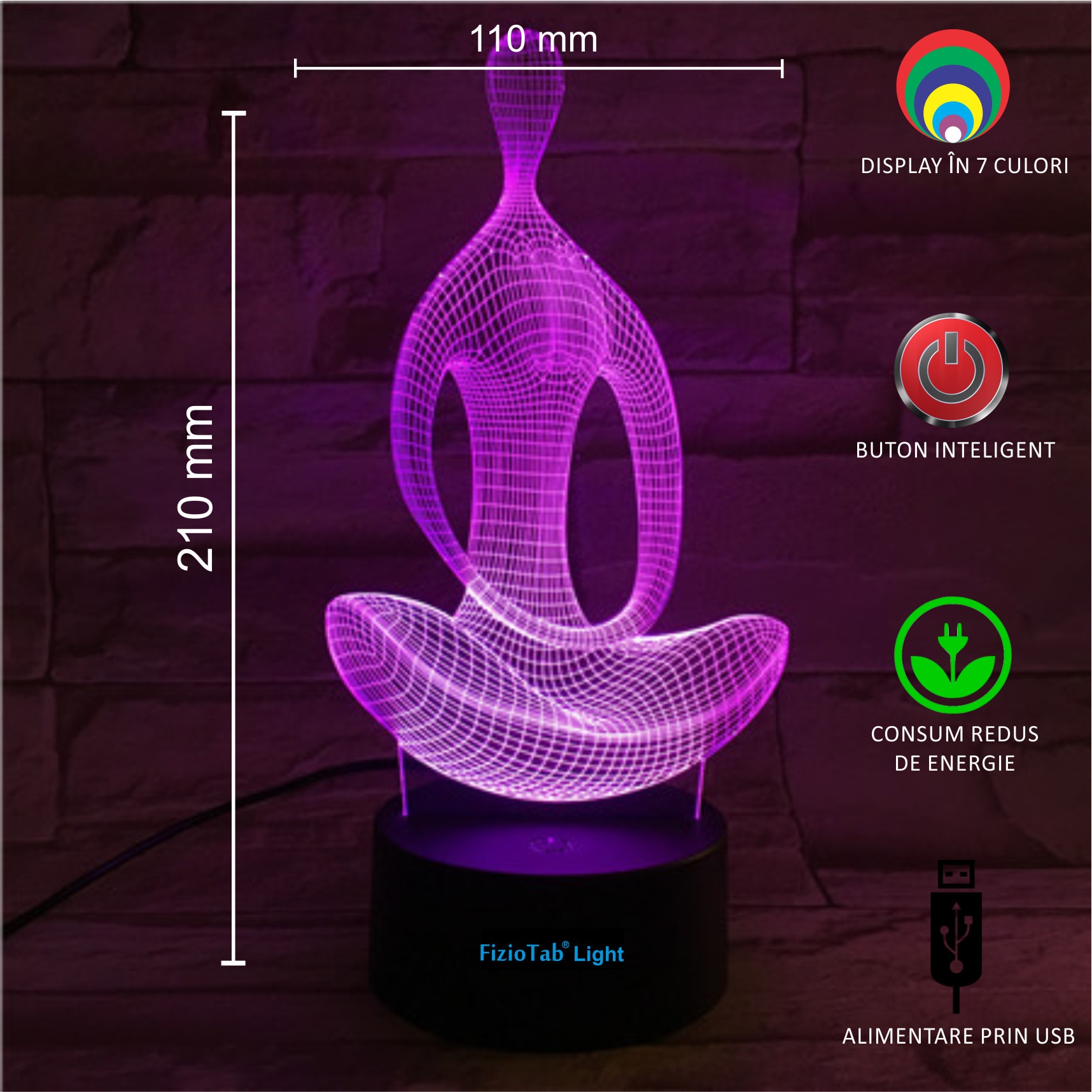 Lampa de veghe 3D, LED 7 culori, lumina ambientala - Yoga - 1 | YEO