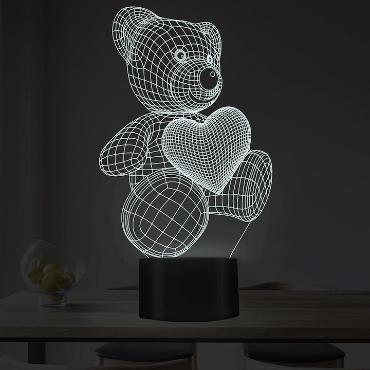 Lampa de veghe 3D, LED 7 culori, lumina ambientala - Ursulet - 1 | YEO