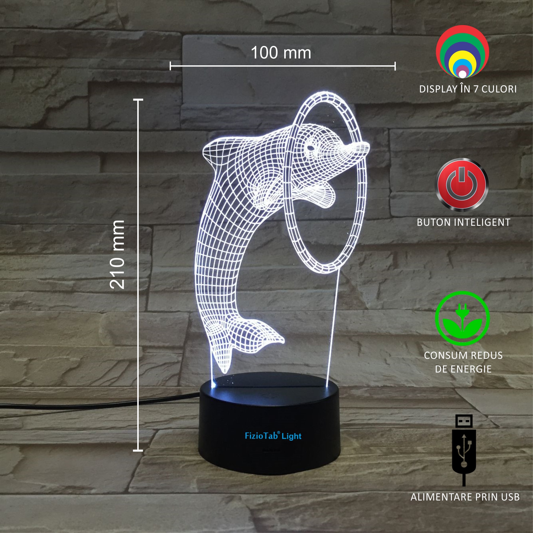 Lampa de veghe 3D, LED 7 culori, lumina ambientala - Delfin - 1 | YEO