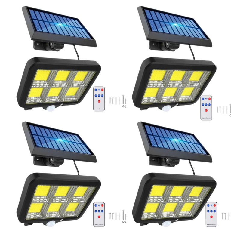 Set 4 x Proiector solar 96 LED COB, senzor de miscare, telecomanda