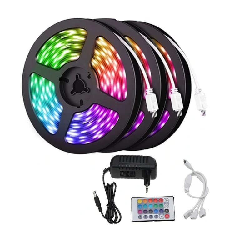 Set 3 x Banda LED RGB multicolor cu telecomanda 5 metri