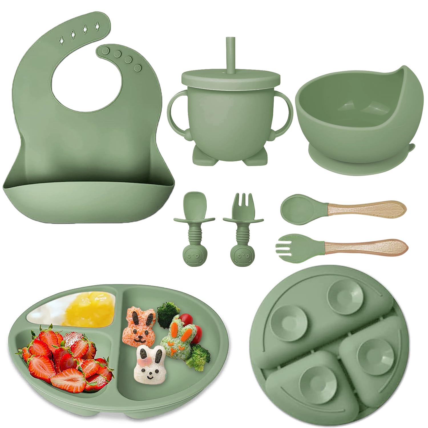 Set hranire bebe 8 piese, termorezistente, silicon, fara BPA