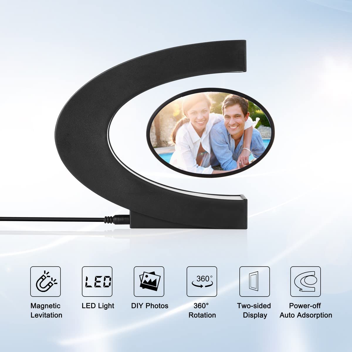 Rama foto cu levitatie magnetica, Negru, lumina LED - 2 | YEO