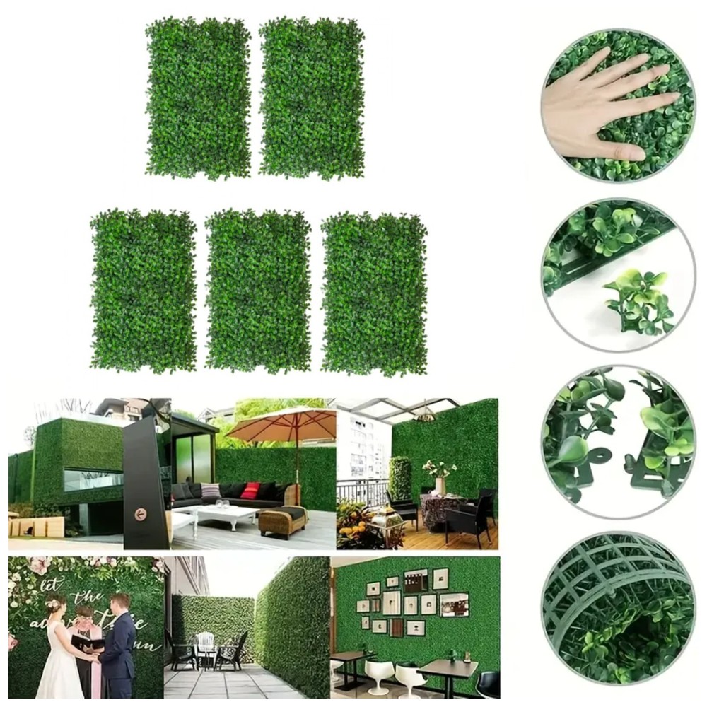 Set 5 x Panou verde din frunze artificiale, 40x60 cm - Green Garden