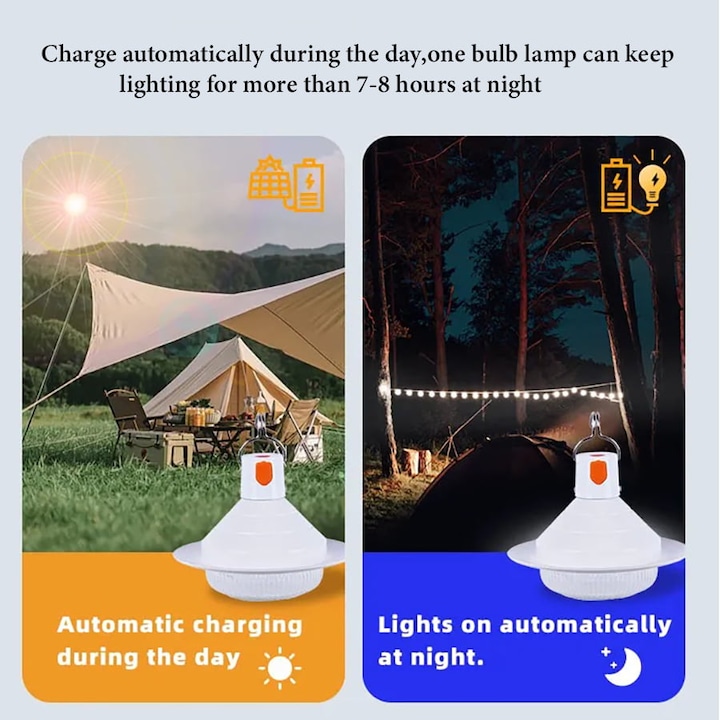 Lampa solara LED cu 2 becuri, pentru camping - 2 | YEO