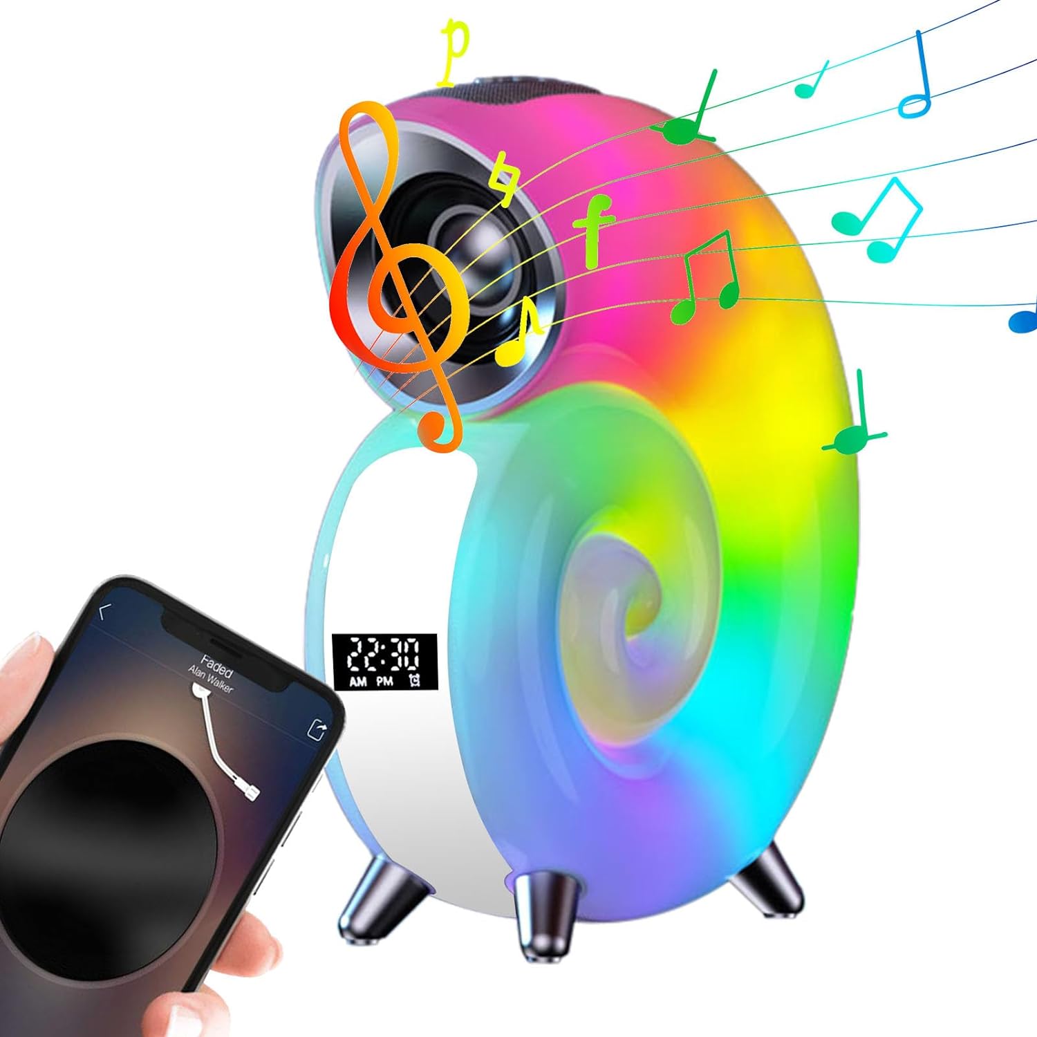 Lampa RGB Bluetooth forma de cochilie, Ceas cu alarma, lumina si sunet - 1 | YEO