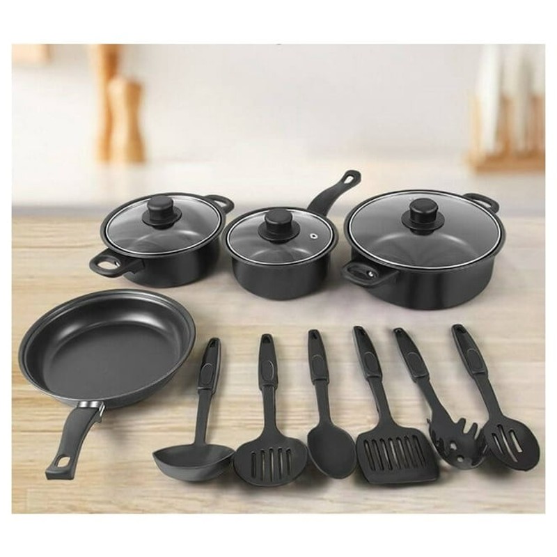 Set 13 piese pentru gatit, Ustensile din silicon, Negru - 1 | YEO