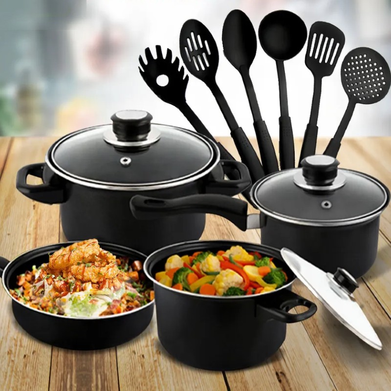 Set 13 piese pentru gatit, Ustensile din silicon, Negru