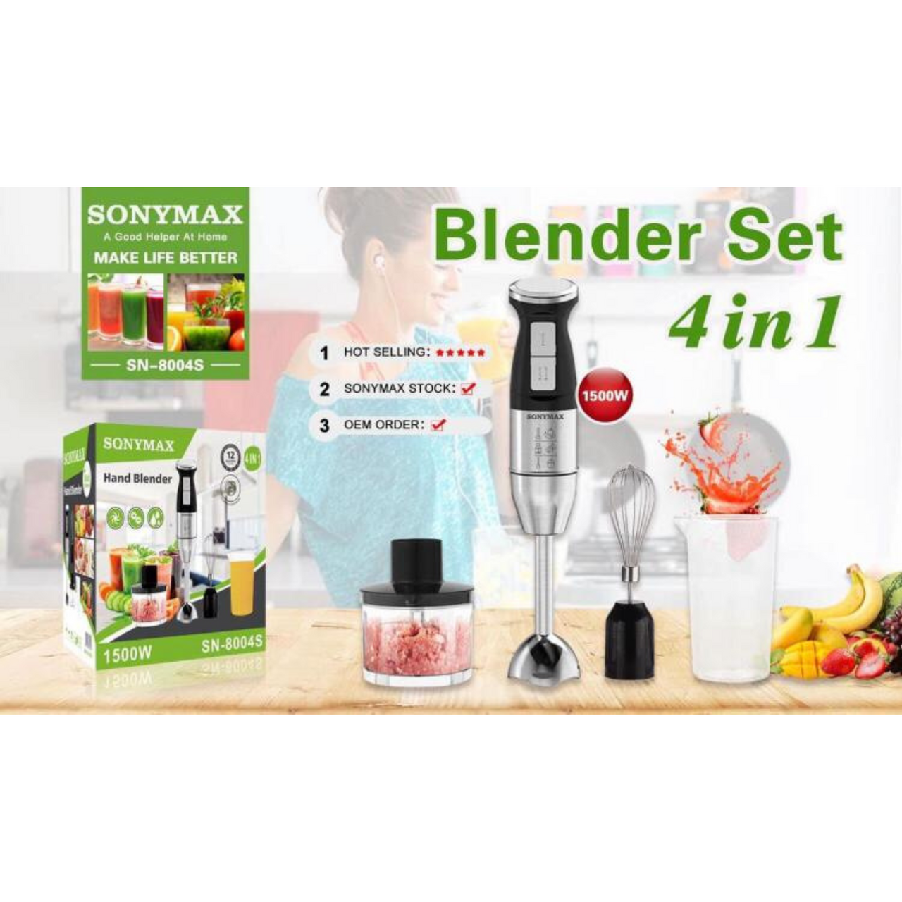 Blender de mana 4 in 1, 1500 W, SonyMax SN-8004S - 1 | YEO