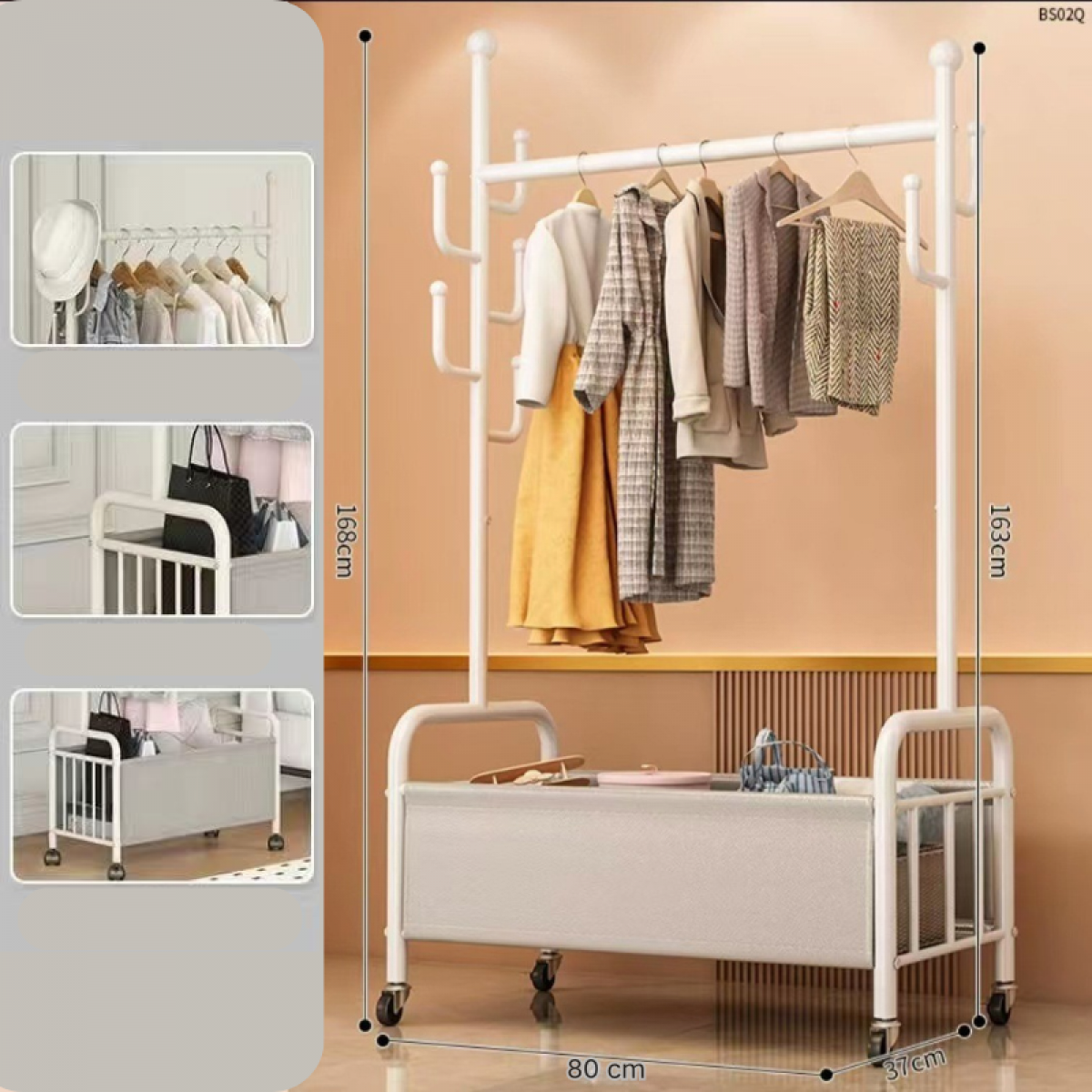 Suport mobil 7 carlige, 4 roti, 168 x 80 x 37 cm, Alb - 2 | YEO