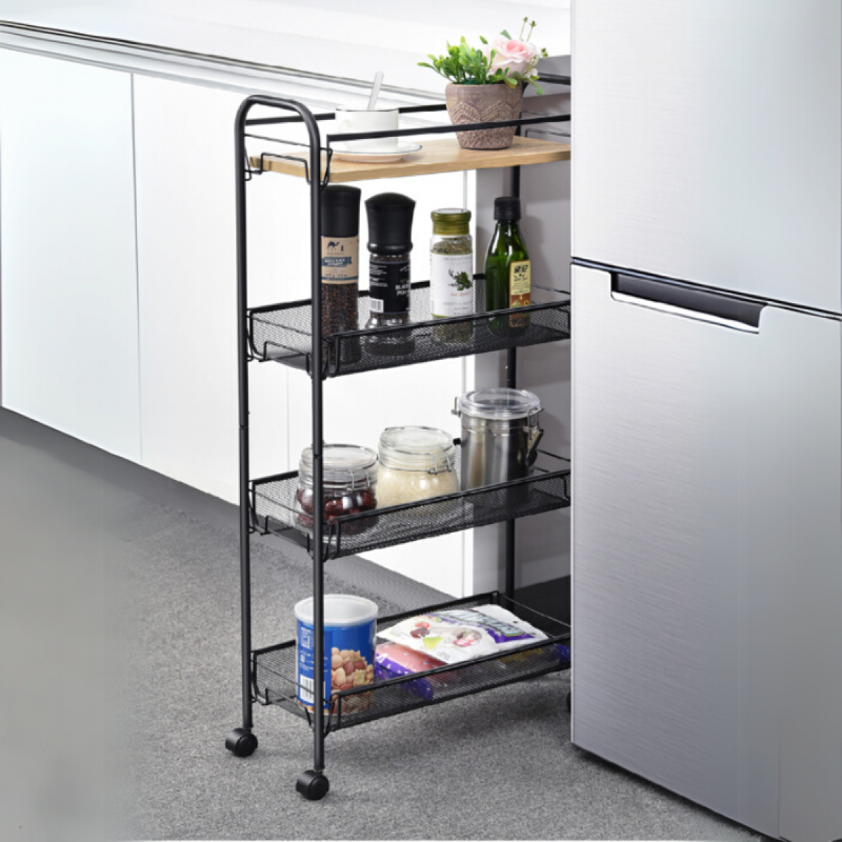 Etajera mobila cu 4 rafturi, 83 cm, Negru - 2 | YEO