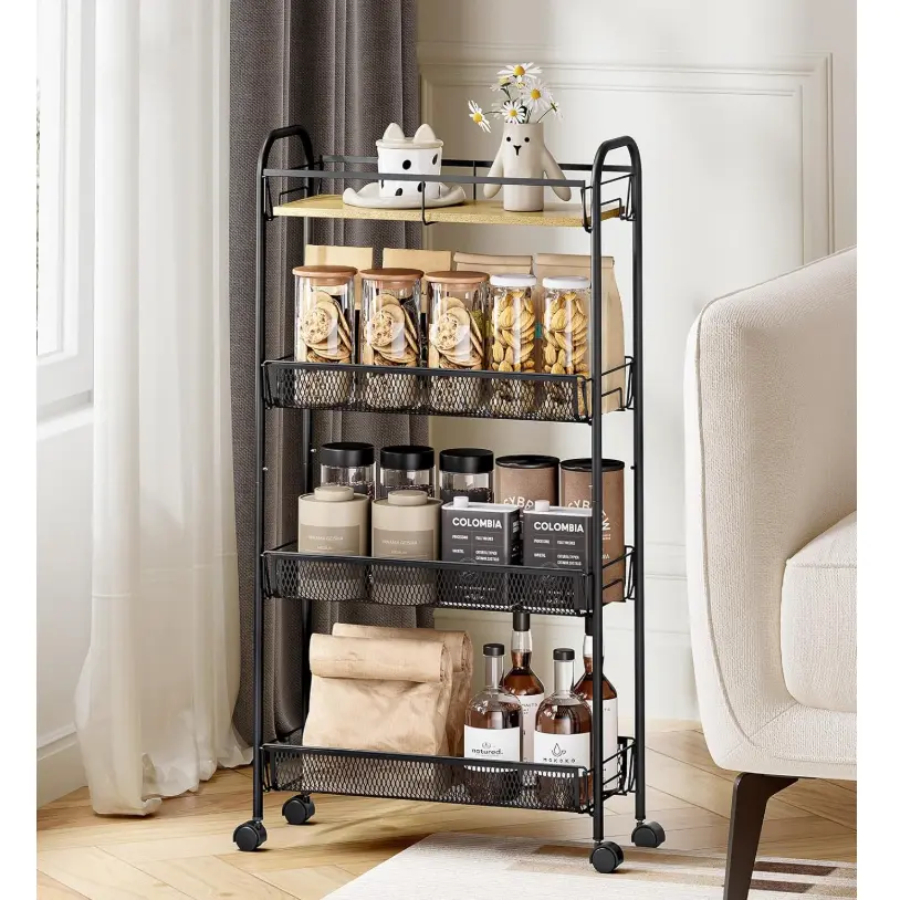 Etajera mobila cu 4 rafturi, 83 cm, Negru - 1 | YEO