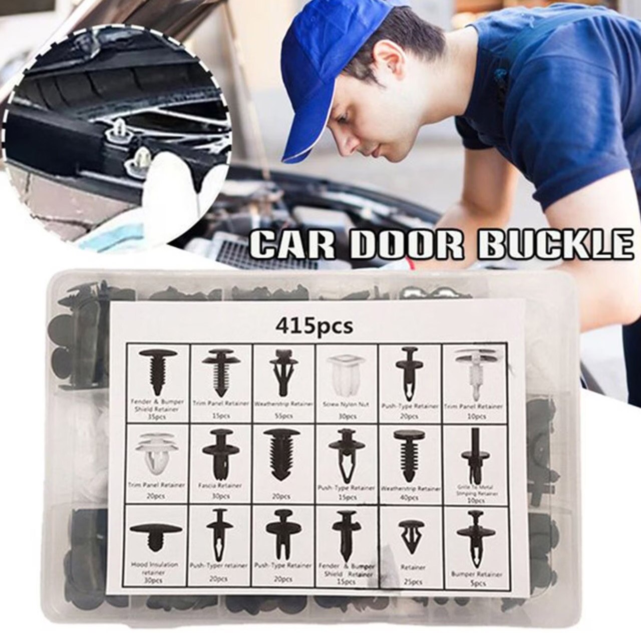 Set cleme 415 piese, clipsuri auto universale de fixare - 1 | YEO